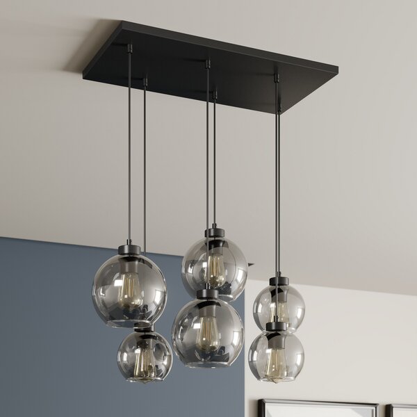 TK Lighting Cubus κρεμαστό φωτιστικό, γκρι καπνός, γυαλί, μήκος 74 cm, 6 φωτιστικά, ρυθμιζόμενος, Γκρι, Σαλόνι / τραπεζαρία, Γυαλί, σύγχρονο