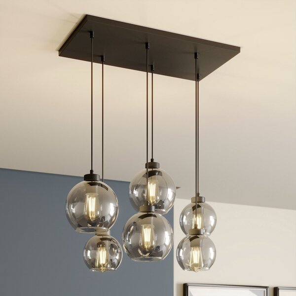TK Lighting Cubus κρεμαστό φωτιστικό, γκρι καπνός, γυαλί, μήκος 74 cm, 6 φωτιστικά, ρυθμιζόμενος, Γκρι, Σαλόνι / τραπεζαρία, Γυαλί, σύγχρονο