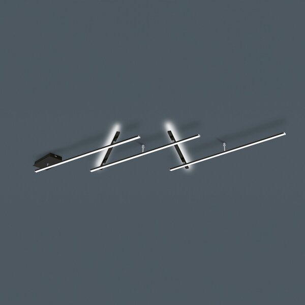 Trio Lighting Περιστρεφόμενη λάμπα οροφής LED Indira, ρυθμιστής έντασης μαύρος, ρυθμιζόμενος, Μαύρο, Σαλόνι / τραπεζαρία, Μέταλλο, σύγχρονο, Γωνιακός τοίχος