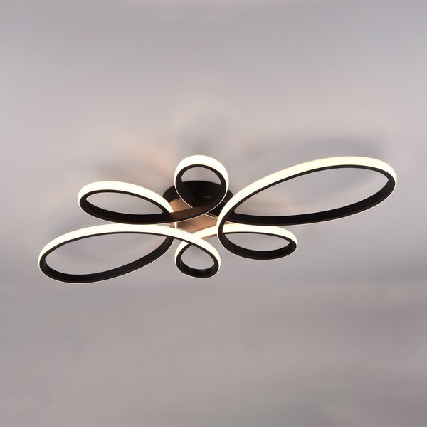 Trio Lighting Fly LED φωτιστικό οροφής, μαύρο ματ, 3.000 K, 83 cm x 45 cm, ρυθμιζόμενος, Μαύρο, Σαλόνι / τραπεζαρία, Μέταλλο, σύγχρονο