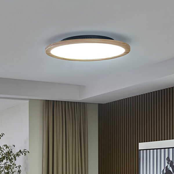 Lucande LED φωτιστικό οροφής Joren, Ø 48 cm, ξύλο, CCT, τηλεχειριστήριο, ρυθμιζόμενος, Ξύλου, Σαλόνι / τραπεζαρία, Ξύλο, Εξοχική κατοικία / Ρουστίκ