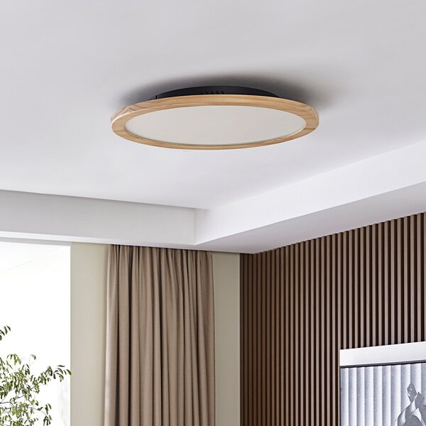Lucande LED φωτιστικό οροφής Joren, Ø 48 cm, ξύλο, CCT, τηλεχειριστήριο, ρυθμιζόμενος, Ξύλου, Σαλόνι / τραπεζαρία, Ξύλο, Εξοχική κατοικία / Ρουστίκ