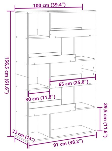 Βιβλιοθήκη Αρτισιανή Δρυς 100x33x156,5εκ από Επεξεργασμένο Ξύλο - Καφέ