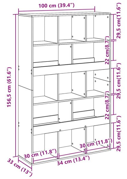 Βιβλιοθήκη/Διαχωριστικό Χώρου 100x33x156,5 εκ. Επεξ. Ξύλο - Καφέ