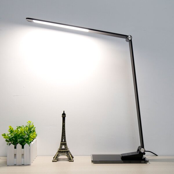 Aluminor Φωτιστικό γραφείου LED Starglass με γυάλινη βάση, ρυθμιζόμενος, Μαύρο, Μελέτη / Γραφείο, Μέταλλο, σύγχρονο