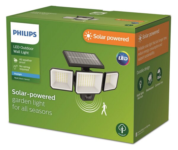 Philips Φωτιστικό τοίχου LED Nysil, 3 λάμπες, αισθητήρας, Μαύρο, Πλαστικό, σύγχρονο