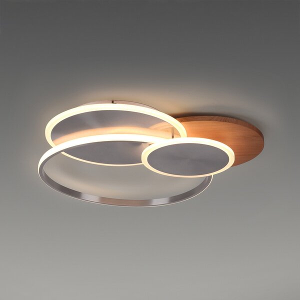 Paul Neuhaus LED φωτιστικό οροφής Palma, ξύλο, CCT, 65cm, dimmable, ρυθμιζόμενος, Ξύλου, Σαλόνι / τραπεζαρία, Μέταλλο
