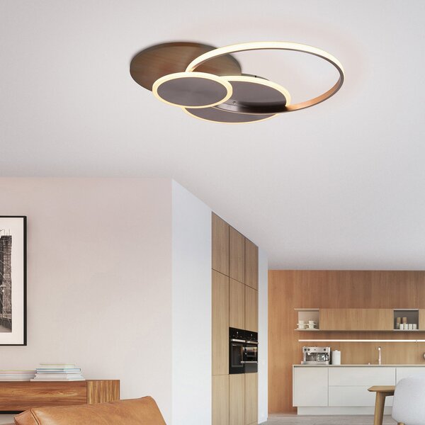 Paul Neuhaus LED φωτιστικό οροφής Palma, ξύλο, CCT, 65cm, dimmable, ρυθμιζόμενος, Ξύλου, Σαλόνι / τραπεζαρία, Μέταλλο