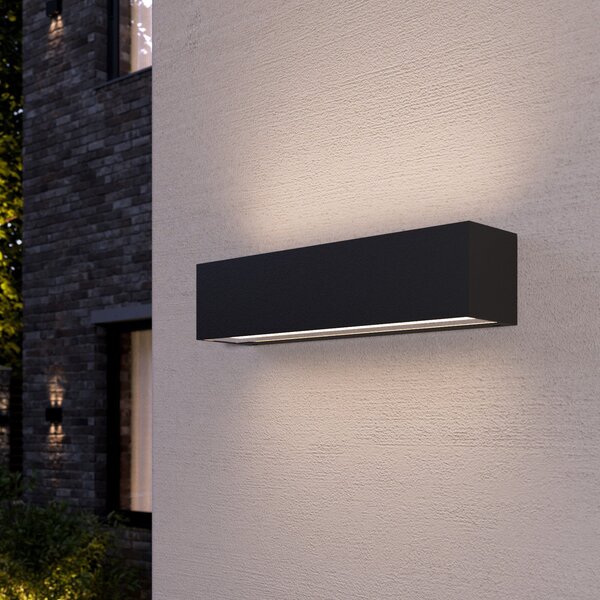 Lucande LED απλίκα Lengo, 25cm ανθρακί, up/down 3000K, Μαύρο, Μέταλλο, σύγχρονο
