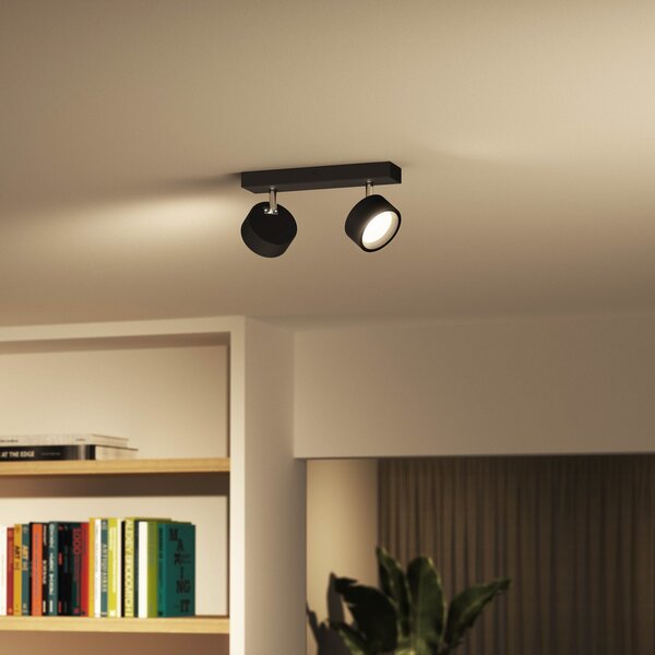 Philips Bracia LED σποτ οροφής με δύο λάμπες, μαύρο, Μαύρο, Σαλόνι / τραπεζαρία, Μέταλλο, σύγχρονο