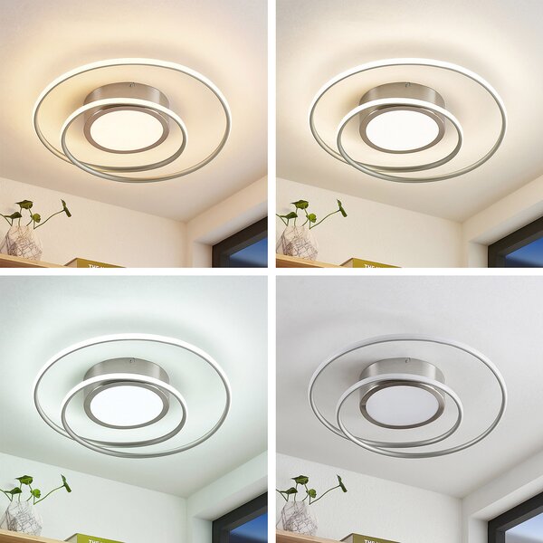 Lindby Φωτιστικό οροφής Bovia LED, CCT, dimmable, νικέλιο, ρυθμιζόμενος, Μεταλλικό, Σαλόνι / τραπεζαρία, Αλουμίνιο, σύγχρονο