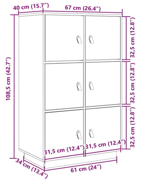 Ντουλάπι Ψηλό Μαύρο 67x40x108,5 εκ. από Μασίφ Ξύλο Πεύκου - Μαύρο