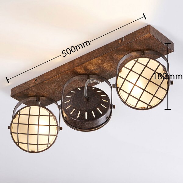 Lindby Προβολέας Tamin, 48 cm, χρώματος σκουριάς, 3-φωτο, γυαλί, ρυθμιζόμενος, Καφέ / Σκουριάς, Σαλόνι / τραπεζαρία, Μέταλλο, Βιομηχανικός σχεδιασμός