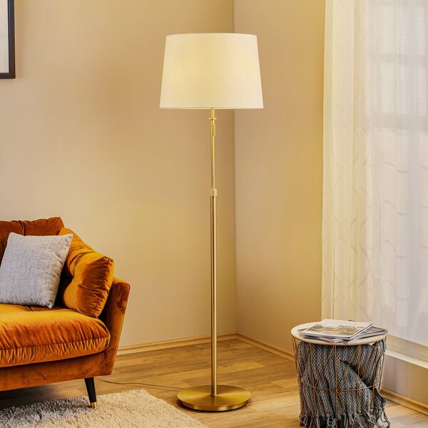 Trio Lighting Ρυθμιζόμενο σε ύψος φωτιστικό δαπέδου Lyon με διακόπτη έλξης, Χρυσό / Ορείχαλκου, Σαλόνι / τραπεζαρία, Μέταλλο, σύγχρονο