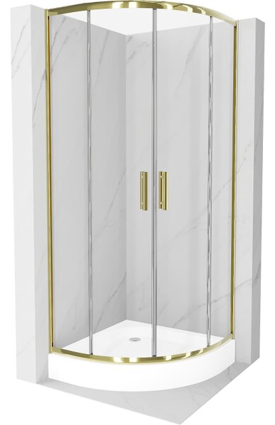 Mexen Rio Καμπίνα ντουζιέρας ημικυκλική 80 x 80 cm, διαφανής, χρυσή + πιατάκι