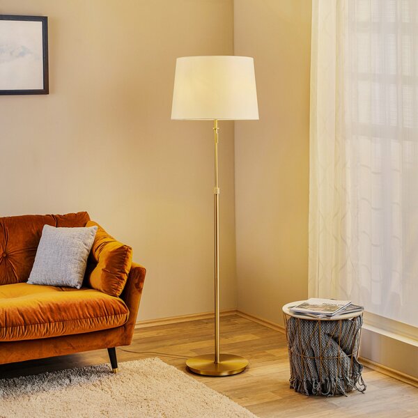 Trio Lighting Ρυθμιζόμενο σε ύψος φωτιστικό δαπέδου Lyon με διακόπτη έλξης, Χρυσό / Ορείχαλκου, Σαλόνι / τραπεζαρία, Μέταλλο, σύγχρονο