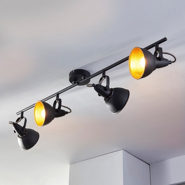 Lindby φωτιστικό οροφής Julin, 85 cm, 4-φωτο, μαύρο-χρυσό, ρυθμιζόμενος, Μαύρο, Σαλόνι / τραπεζαρία, Μέταλλο, σύγχρονο