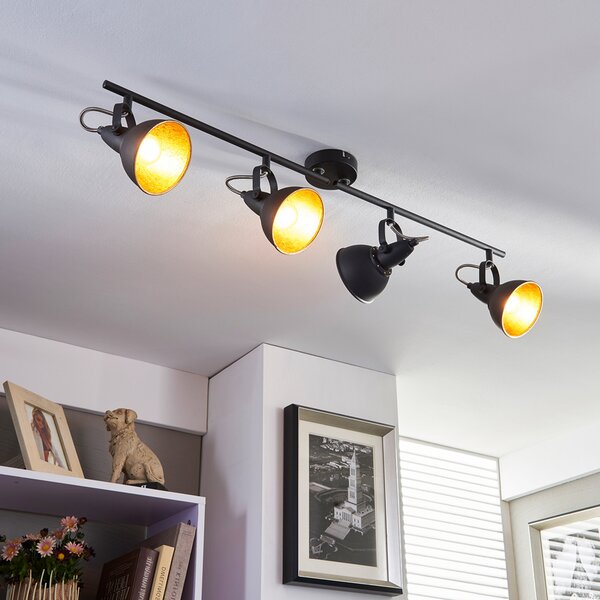 Lindby φωτιστικό οροφής Julin, 85 cm, 4-φωτο, μαύρο-χρυσό, ρυθμιζόμενος, Μαύρο, Σαλόνι / τραπεζαρία, Μέταλλο, σύγχρονο