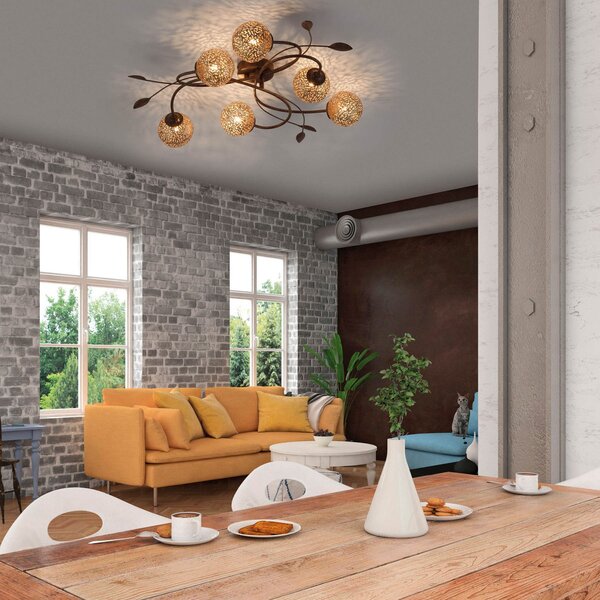 Paul Neuhaus Greta φωτιστικό οροφής, 65 cm, 6-φωτο, μέταλλο, G9, ρυθμιζόμενος, Καφέ / Σκουριάς, Σαλόνι / τραπεζαρία, Μέταλλο, Εξοχική κατοικία / Ρουστίκ