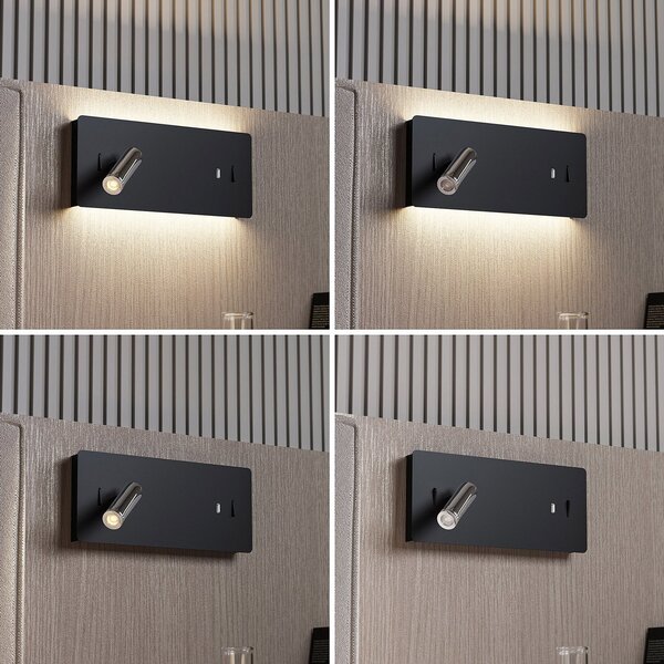 Lucande LED φωτιστικό τοίχου Kimo, 32 cm, μαύρο, αλουμίνιο, USB, Μαύρο, Σαλόνι / τραπεζαρία, Μέταλλο, σύγχρονο