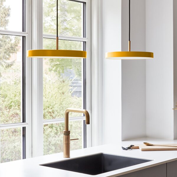 UMAGE LED κρεμαστό φωτιστικό Asteria Mini κίτρινο σαφράν/ορείχαλκος Ø 31 cm, ρυθμιζόμενος, Κίτρινο, Σαλόνι / τραπεζαρία, Μέταλλο, σχεδιασμός