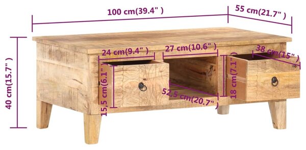 VidaXL Τραπεζάκι Σαλονιού 100 x 55 x 40 εκ. Ακατέργαστο Ξύλο Μάνγκο