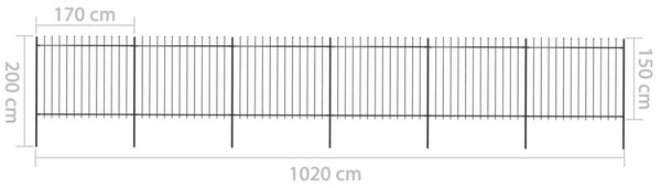 VidaXL Κάγκελα Περίφραξης με Λόγχες Μαύρα 10,2 x 1,5 μ. από Χάλυβα