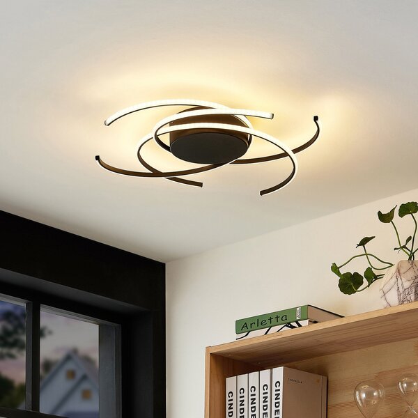 Lindby LED φωτιστικό οροφής, Hamza, Ø 49 cm, μαύρο, αλουμίνιο, ρυθμιζόμενος, Μαύρο, Σαλόνι / τραπεζαρία, Μέταλλο, σύγχρονο