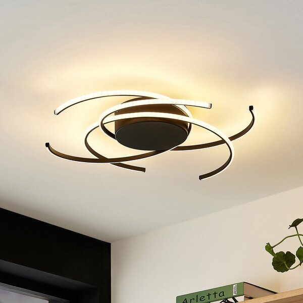 Lindby LED φωτιστικό οροφής, Hamza, Ø 49 cm, μαύρο, αλουμίνιο, ρυθμιζόμενος, Μαύρο, Σαλόνι / τραπεζαρία, Μέταλλο, σύγχρονο