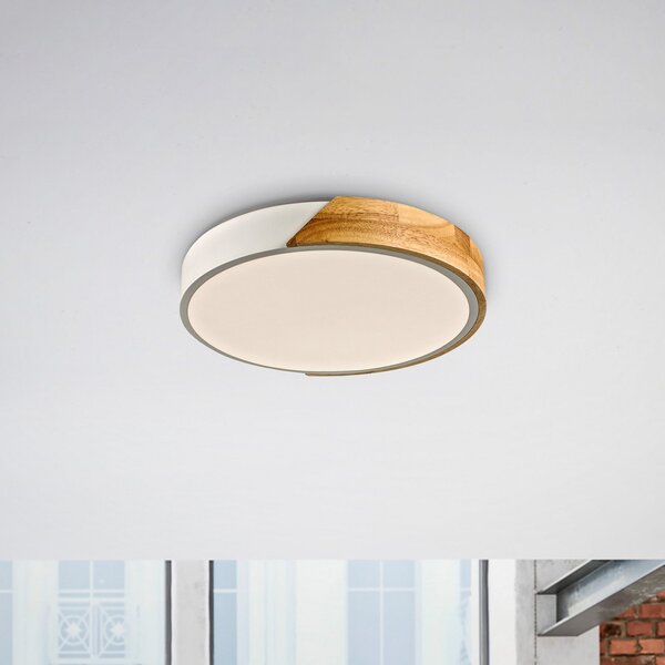 JUST LIGHT. GmbH Φωτιστικό οροφής Bila LED, λευκό, Ø 32 cm, ξύλο, Ξύλου, Σαλόνι / τραπεζαρία, Ξύλο