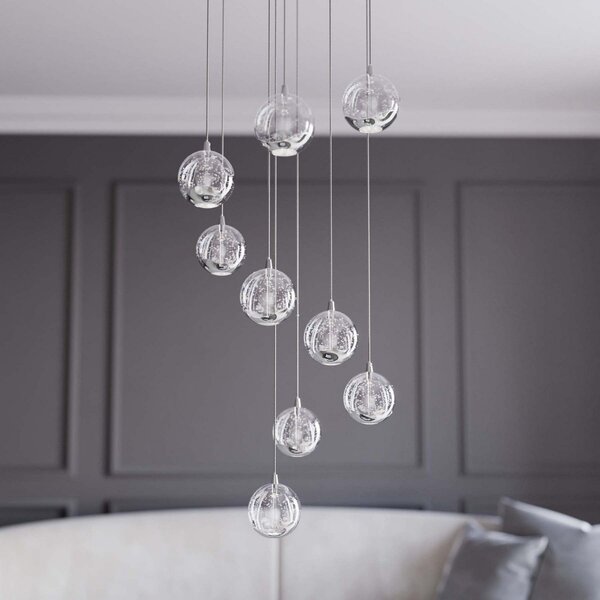 Lucande LED κρεμαστό φωτιστικό Hayley, Ø 40 cm, 9 φτερά, χρώμιο, γυαλί, Μεταλλικό, Σαλόνι / τραπεζαρία, Γυαλί, σχεδιασμός