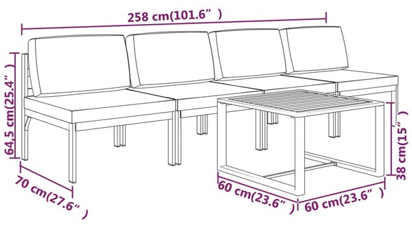 VidaXL Σαλόνι Κήπου 5 Τεμαχίων Ανθρακί Αλουμινίου με Μαξιλάρια