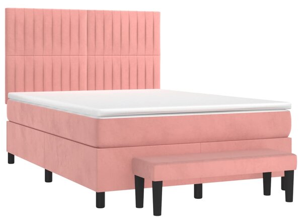 VidaXL Κρεβάτι Boxspring με Στρώμα Ροζ 140x190 εκ. Βελούδινο