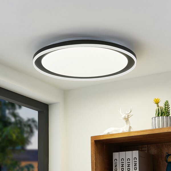 Lindby LED φωτιστικό οροφής Verdan, μαύρο, μεταλλικό, dimmable, CCT, ρυθμιζόμενος, Μαύρο, Σαλόνι / τραπεζαρία, Μέταλλο, σύγχρονο