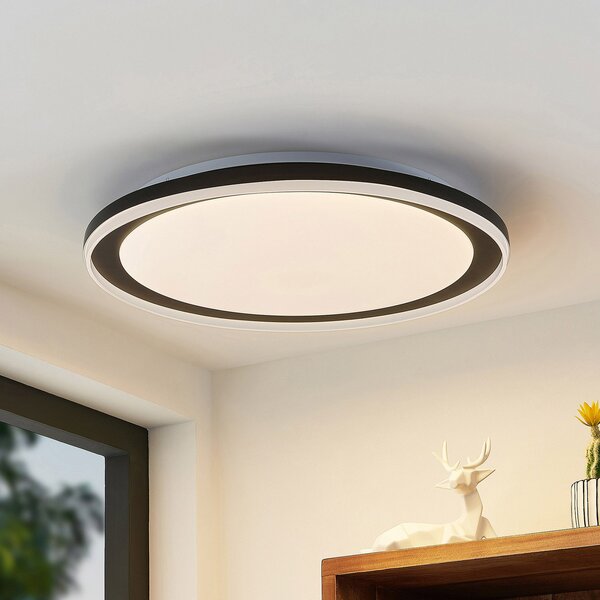 Lindby LED φωτιστικό οροφής Verdan, μαύρο, μεταλλικό, dimmable, CCT, ρυθμιζόμενος, Μαύρο, Σαλόνι / τραπεζαρία, Μέταλλο, σύγχρονο