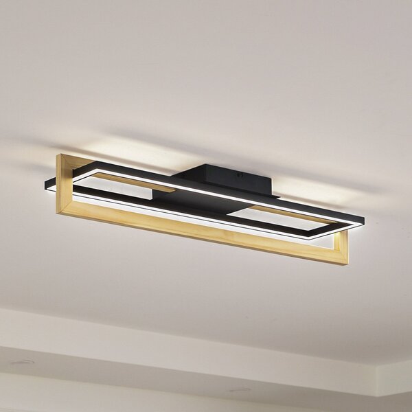Lindby LED φωτιστικό οροφής Holamu, 80 cm, ξύλο, Μαύρο, Σαλόνι / τραπεζαρία, Αλουμίνιο, σύγχρονο