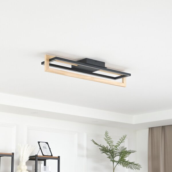 Lindby LED φωτιστικό οροφής Holamu, 80 cm, ξύλο, Μαύρο, Σαλόνι / τραπεζαρία, Αλουμίνιο, σύγχρονο