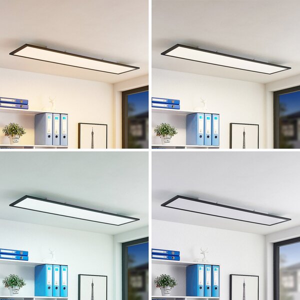Lindby LED πάνελ Nelios, 120 x 30 cm, CCT, μαύρο, μέταλλο, ρυθμιζόμενος, Μαύρο, Κουζίνα, Πλαστικό, σύγχρονο
