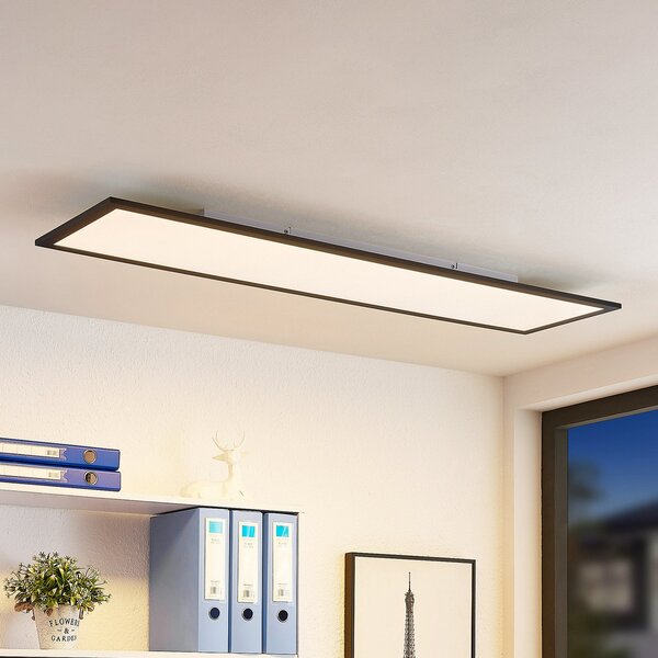 Lindby LED πάνελ Nelios, 120 x 30 cm, CCT, μαύρο, μέταλλο, ρυθμιζόμενος, Μαύρο, Κουζίνα, Πλαστικό, σύγχρονο