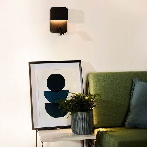 Lucide Φωτιστικό τοίχου Boxer LED με προβολέα, μαύρο, Μαύρο, Σαλόνι / τραπεζαρία, Μέταλλο, σύγχρονο, Προβολέας τοίχου
