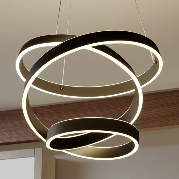 Lindby LED κρεμαστό φωτιστικό Olada, μαύρο, μέταλλο, Ø 51cm, Μαύρο, Σαλόνι / τραπεζαρία, Μέταλλο, σύγχρονο