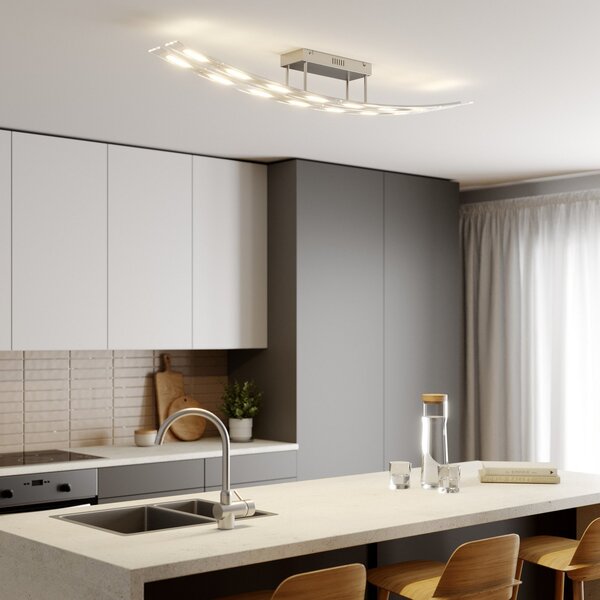 Lindby LED φωτιστικό οροφής Jarda, γυαλί, μήκος 134 cm, ρυθμιζόμενη ένταση, ρυθμιζόμενος, Διαφανές, Σαλόνι / τραπεζαρία, Γυαλί, σύγχρονο
