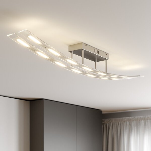 Lindby LED φωτιστικό οροφής Jarda, γυαλί, μήκος 134 cm, ρυθμιζόμενη ένταση, ρυθμιζόμενος, Διαφανές, Σαλόνι / τραπεζαρία, Γυαλί, σύγχρονο