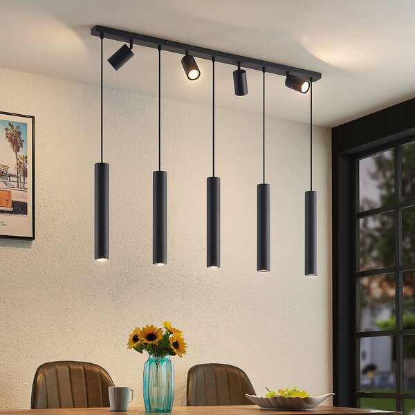 Lindby Κρεμαστό φωτιστικό Sanad, 116 cm, 9 φώτα, μαύρο, GU10, ρυθμιζόμενος, Μαύρο, Σαλόνι / τραπεζαρία, Μέταλλο, σύγχρονο