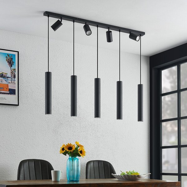 Lindby Κρεμαστό φωτιστικό Sanad, 116 cm, 9 φώτα, μαύρο, GU10, ρυθμιζόμενος, Μαύρο, Σαλόνι / τραπεζαρία, Μέταλλο, σύγχρονο