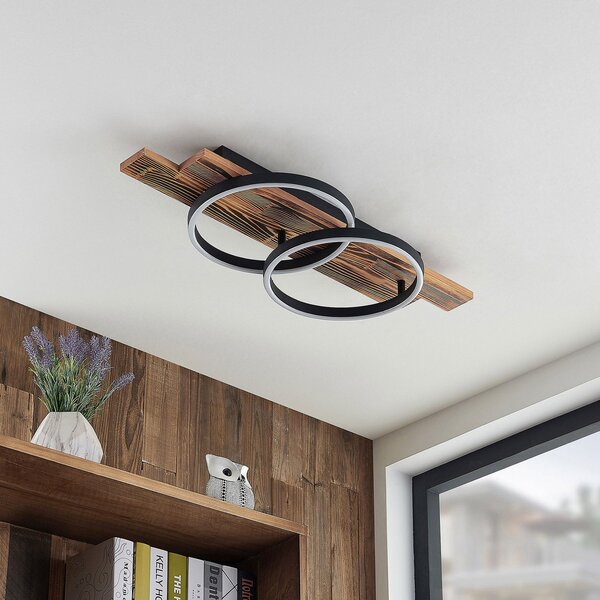Lindby LED φωτιστικό οροφής Sentoa, ξύλο, μήκος 75 cm, 3.000 K, ρυθμιζόμενος, Ξύλου, Σαλόνι / τραπεζαρία, Ξύλο, σύγχρονο, Οροφή πολλαπλής φλόγας