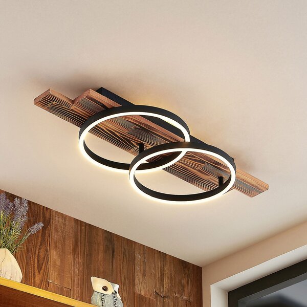 Lindby LED φωτιστικό οροφής Sentoa, ξύλο, μήκος 75 cm, 3.000 K, ρυθμιζόμενος, Ξύλου, Σαλόνι / τραπεζαρία, Ξύλο, σύγχρονο, Οροφή πολλαπλής φλόγας