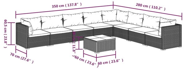 VidaXL Σαλόνι Κήπου 9 Τεμαχίων Μαύρο Συνθετικό Ρατάν με Μαξιλάρια