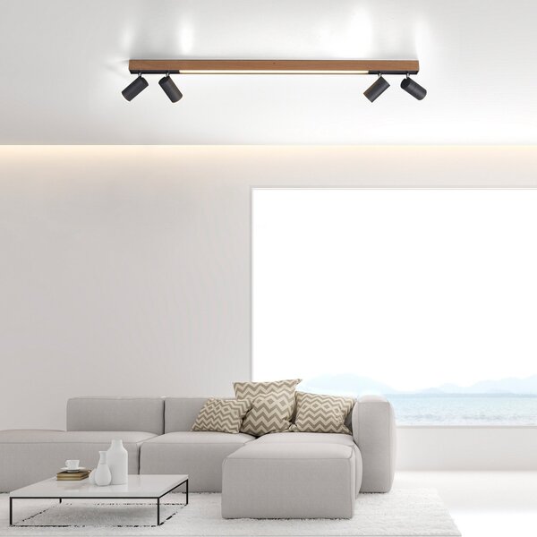 PURE Φωτιστικό οροφής LED Lines, 120 cm, μαύρο, ξύλο, τηλεχειριστήριο, ρυθμιζόμενος, Ξύλου, Σαλόνι / τραπεζαρία, Μέταλλο