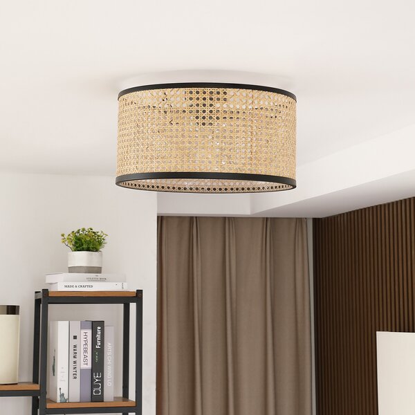 Lindby Φωτιστικό οροφής Yaelle, Ø 40 cm, ρατάν, μαύρο, E27, ρυθμιζόμενος, Ξύλου, Σαλόνι / τραπεζαρία, Ξύλο, Εξοχική κατοικία / Ρουστίκ